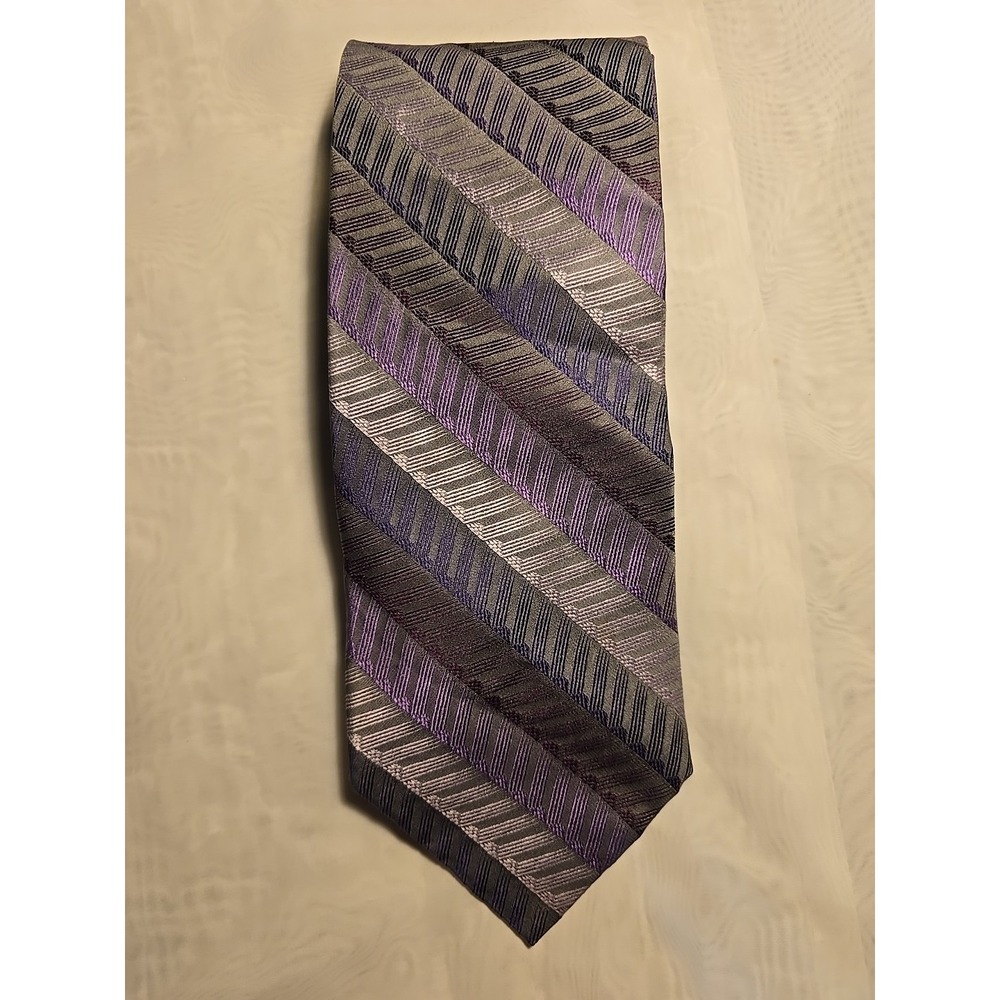 Bachrach Italian 100% Silk Tie  Purple Striped Designer 58"